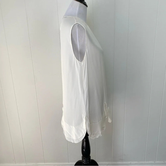 PRADA Silk Crepe De Chine Scalloped Hem Sleeveless Top Blouse Ivory Sz 44 Flaws* - Picture 7 of 16